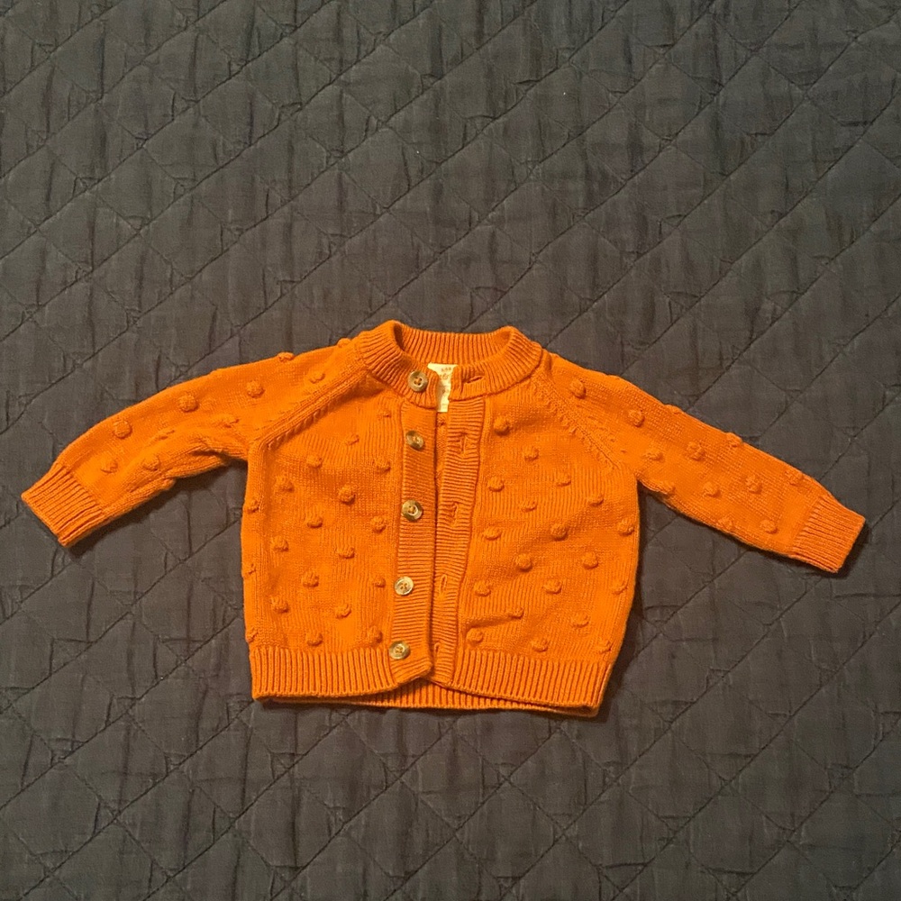 Rust Orange Baby Girl Cardigan, 0-3 month, twin girl